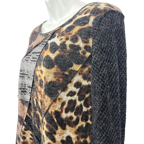 Ali Miles Petite Womens Leopard Print Mixed Media Lagenlook Light Sweater sz PL - Picture 10 of 16